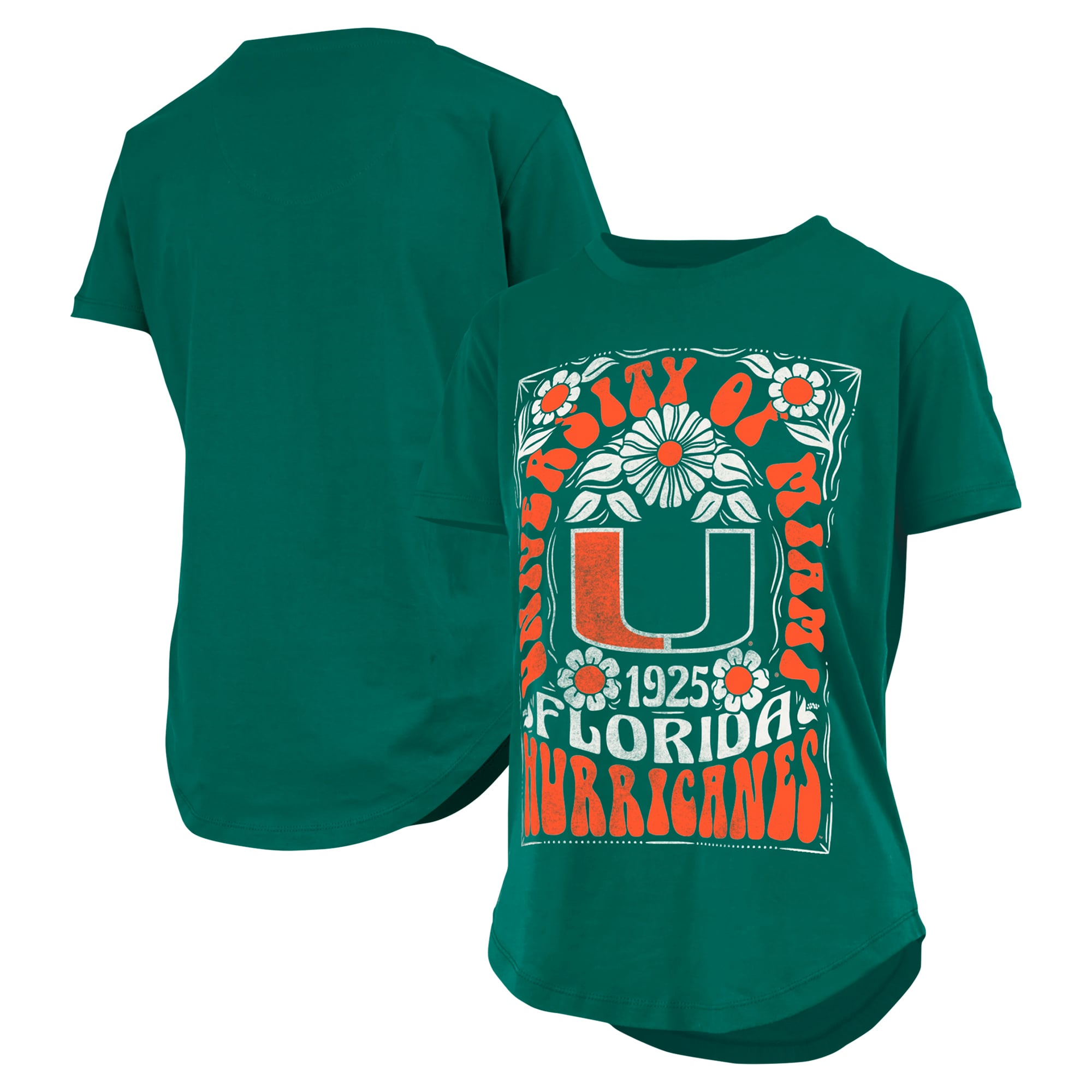 T-shirt vert Pressbox pour femmes des Hurricanes de Miami Irvine Floral Team Color